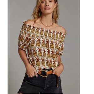 Tropical Pineapple Off-Shoulder Blouse